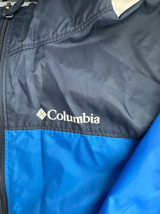 Columbia Youth Medium 10/12 Blue Hooded Windbreaker Jacket Lightweight - Picture 2 of 8